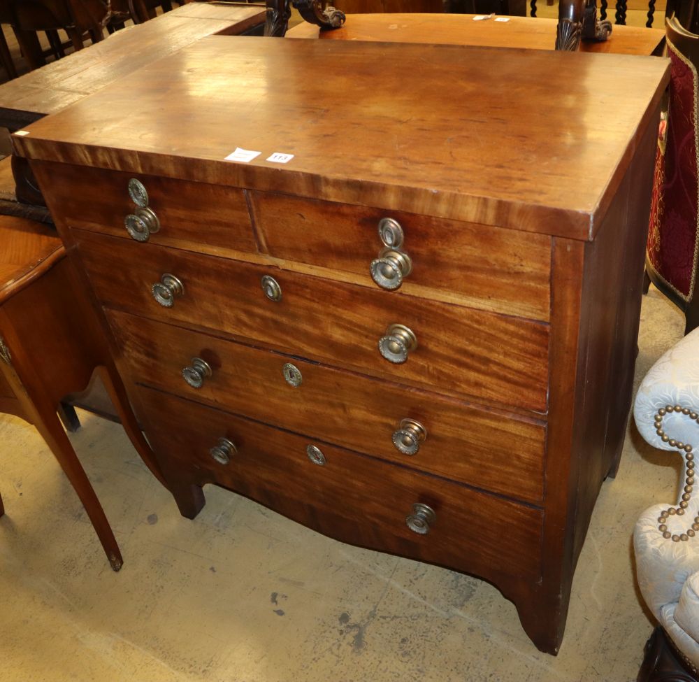 A Regency mahogany straight front chest of two short and three long drawers, W.94cm